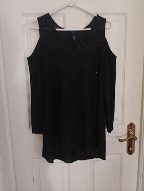 ALFANI Cold Shoulder Long Sleeve Sequined Shirt